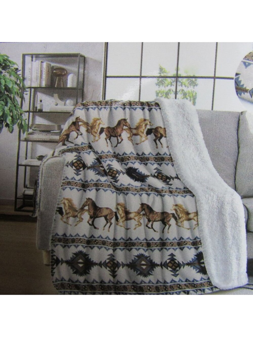 NWT Oklahoma Horse Mia Sherpa Blanket Western Linen